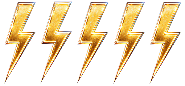 Five golden lightning bolt symbols arranged in a row.